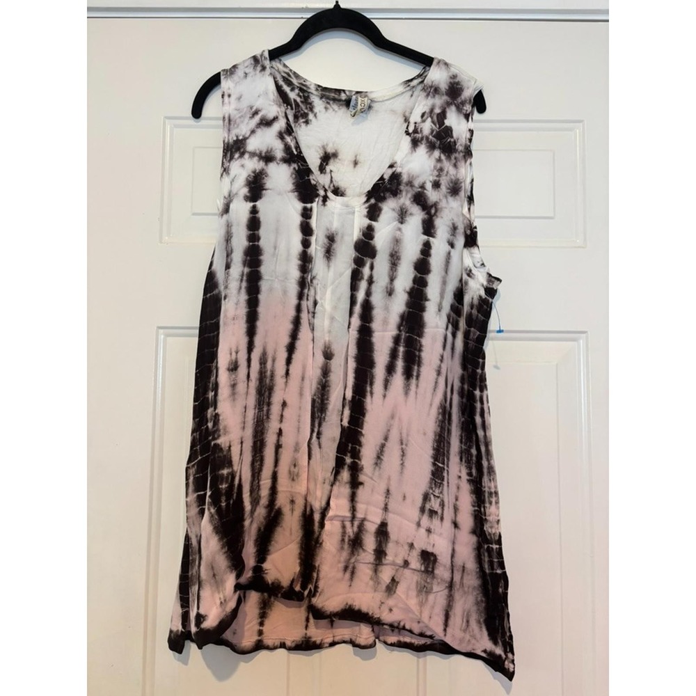 XCVI sz L boho tie dye pink/black long blouson oversized summer tank   1892